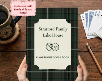 Personalized Lake House Game Night Score Book, Custom Family Name Board Game Tracker Notebook