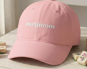 Mahjmom - Embroidered Mahjong Hat in Pink and White