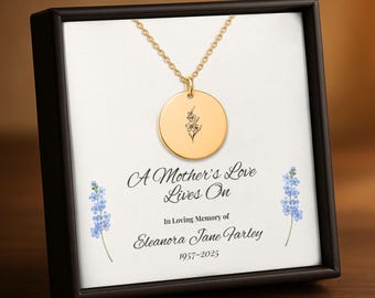 Memorial Necklace for Loss of Mom, Personalized Forget Me Not Necklace