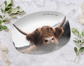 Personalized Highland Cow Platter: Custom Family Name Kitchen Decor