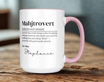 Tazza da 440 ml con scritta "Mahjtrovert" - Regalo divertente e personalizzato per giocatori di Mahjong.