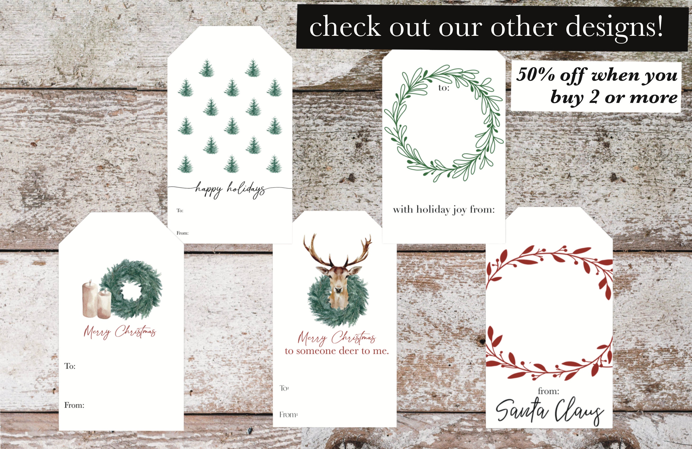 Printable Watercolor Christmas Tree Gift Tags: Rustic Holiday Labels ...