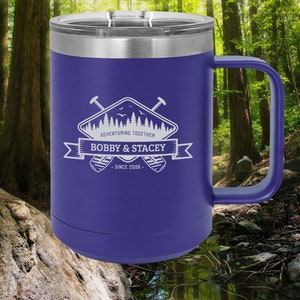 Polar Camel 15 oz Vacuum Insulated Mug with Slider Lid - Camping design 10