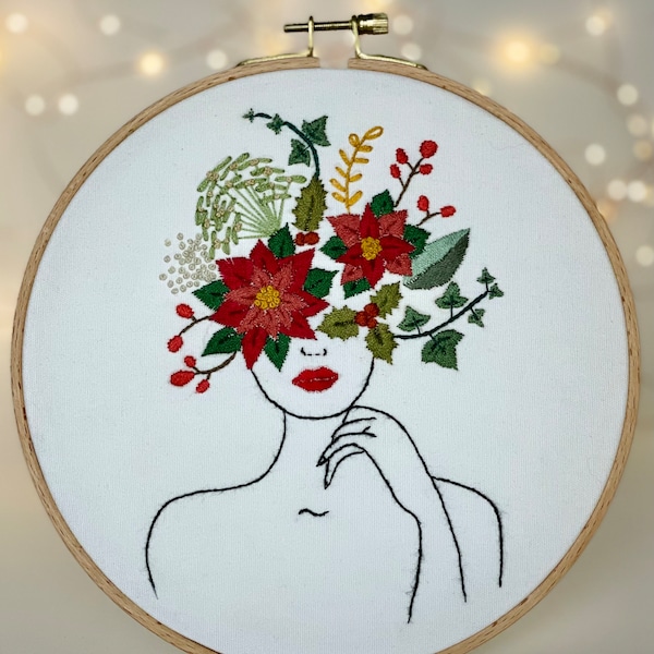 Flowers & Foliage Flower Crown Embroidery Kit | Feminist Outline | Beginner - Intermediate | Fully Illustrated Instructions