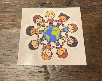 Multicultural Children Around The World Sticker: Waterproof Vinyl Decal