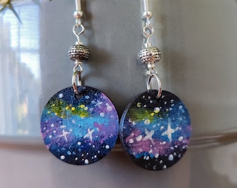 Hand-painted Galaxy Earrings – Outer Space Dangle Earrings – Whimsical Gift for Astronomy Lovers