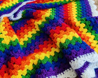 Handmade Rainbow Afghan - Crocheted Throw - Baby & Toddler Multicolor Blanket