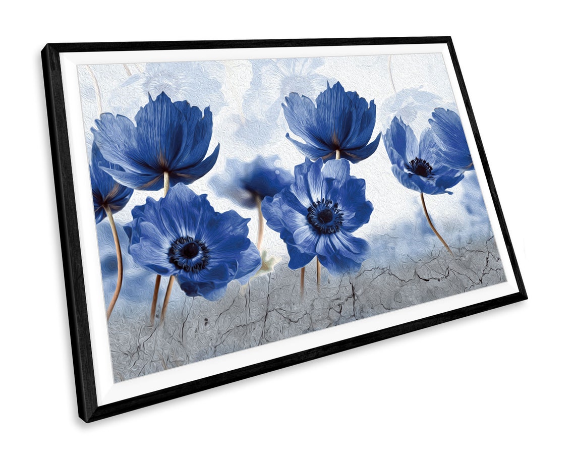 Floral Blue Flower Painting Bathroom WALL ART PRINT Poster Etsy