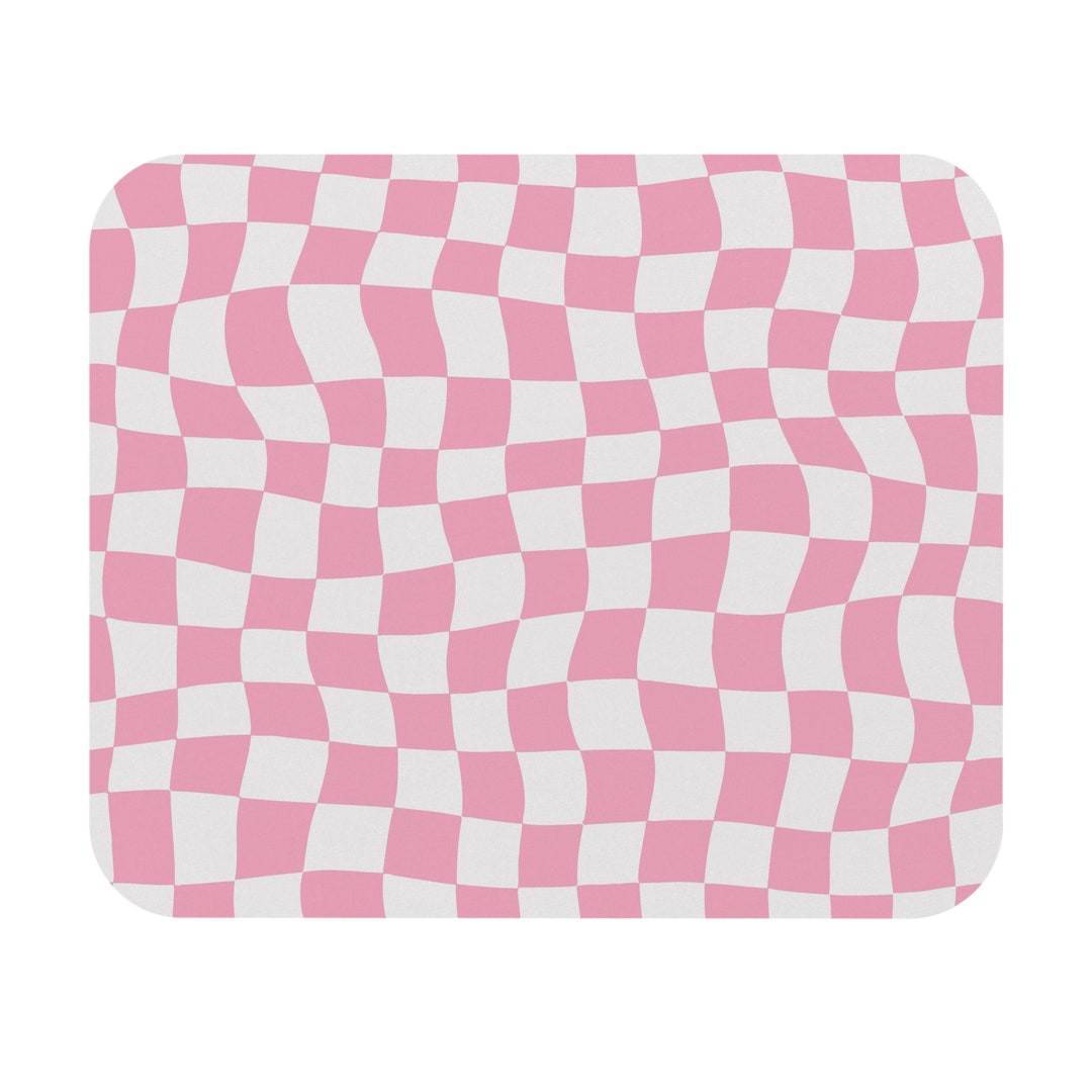 Pink White Wavy Warped Checkered Pattern Mouse Pad Checker Wave Pattern ...