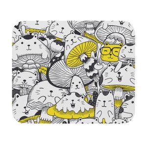 Cats And Mushroom Mouse Pad - Cats And Mushroom pattern Mouse Pad - Trendy Modern Mushrooms Mouse Pad - Mouse Pad For Gift, Work And Leisure