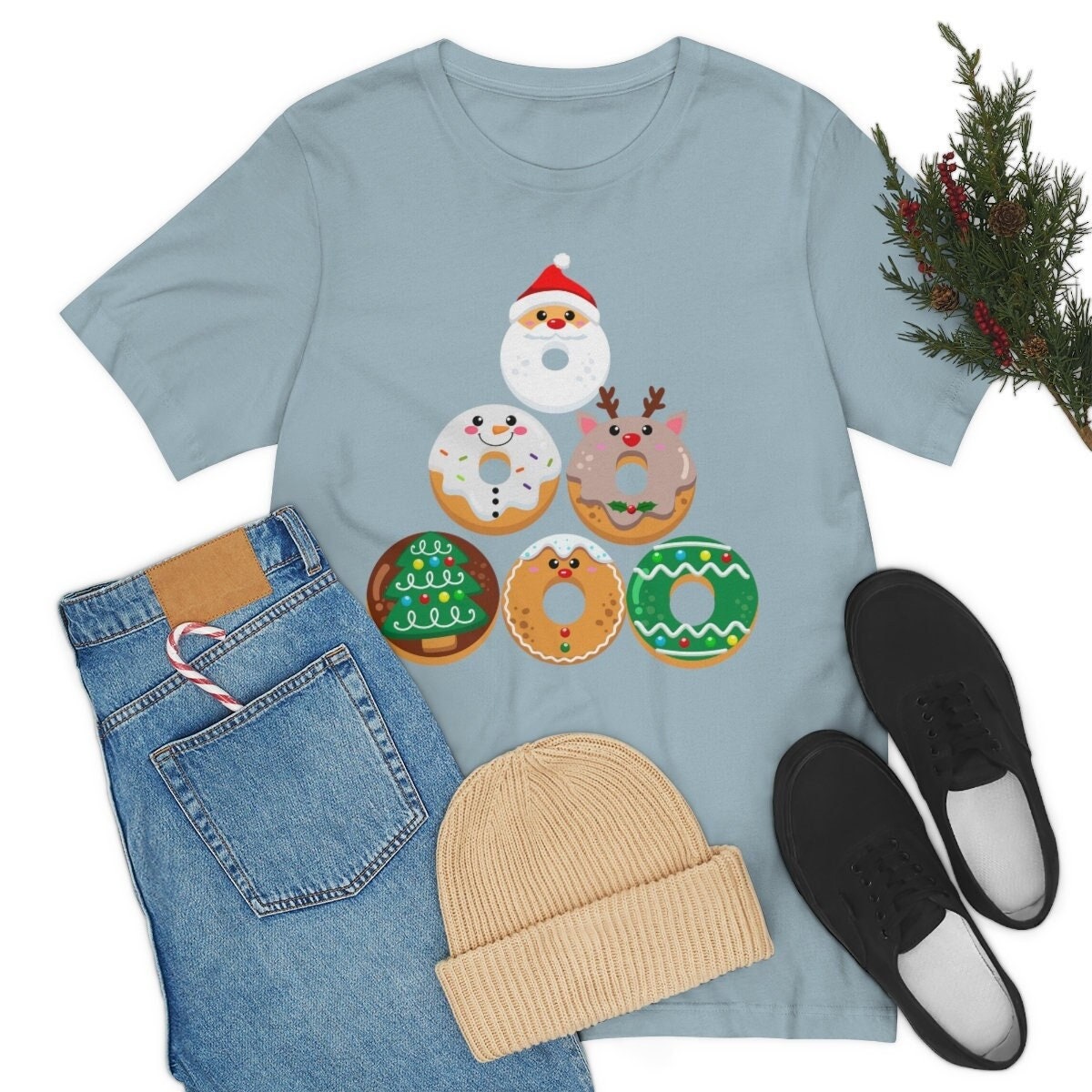 Cute Donuts Christmas Soft Unisex T-shirt - Holiday T-shirt