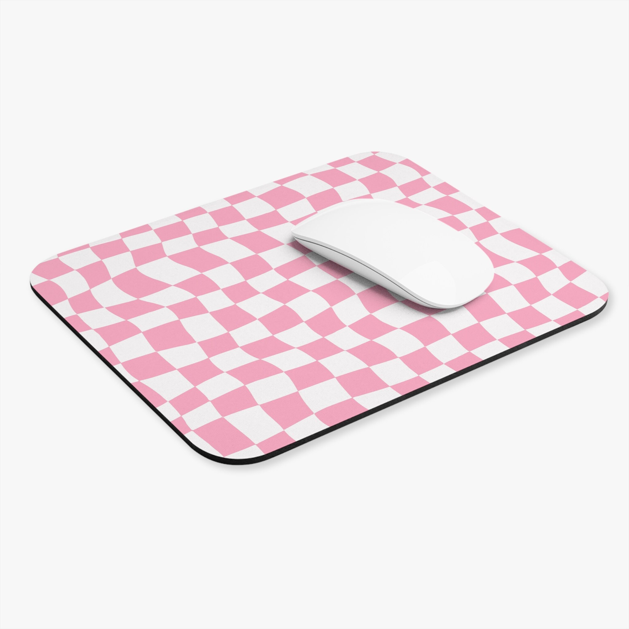 Pink White Wavy Warped Checkered Pattern Mouse Pad Checker Etsy