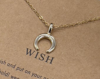 Mezzaluna | falce | Regalo | compleanno | Collana elegante | Collana dorata con luna come pendente | Collana dei desideri | Collana dei desideri | Mezzaluna