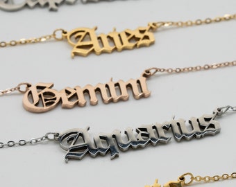 Zodiac sign necklace gold - silver - rose gold, lettering Zodiac Necklace, horoscope, horoscope, stainless steel