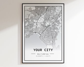 Jeder Stadtplan | benutzerdefinierte Karte | Personalisierbare Karte | individuelle Stadtkarte Poster | personalisierte Karte | deine Stadt