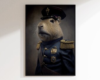 Capibara in uniforme | Soldato capibara | Immagine capibara | Immagine divertente | Ritratto animale | Ritratto di capibara | Pittura a olio | Pittura a olio | ufficiale