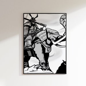 Cuadro en lienzo de hombre samurai | elefante | Impresión de la lona del samurai | Árbol de cerezo samurai | Impreso | para enmarcar | guerrero japonés