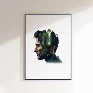 Head forest poster | Forest in the head | Nature poster | Nature picture minimalist | Modern nature picture | Forest photo minimalist | Silhouette