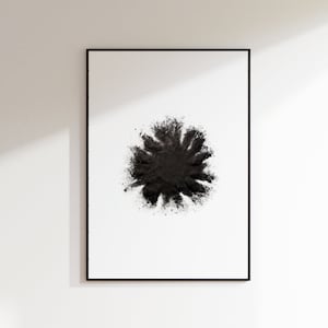 Polvo negro | Imagen minimalista | Polvo negro sobre fondo blanco | Arte Moderno | Póster moderno para enmarcar | arte limpio