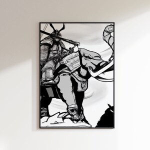 Cuadro en lienzo de hombre samurai | Impresión de la lona del samurai | Árbol de cerezo samurai | Impresión y marco | guerrero japonés