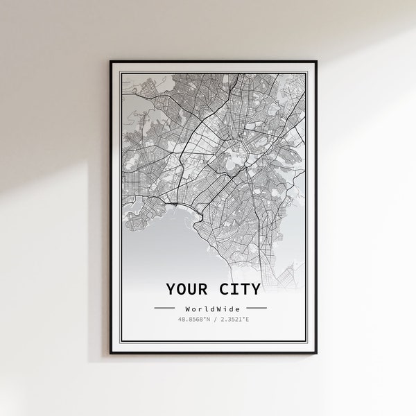 Jeder Stadtplan | benutzerdefinierte Karte | Personalisierbare Karte | individuelle Stadtkarte Poster | personalisierte Karte | deine Stadt