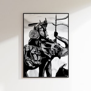 Cuadro en lienzo de hombre samurai | Impresión de la lona del samurai | Árbol de cerezo samurai | Impresión y marco | guerrero japonés
