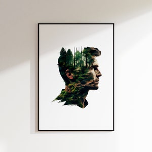 Head forest poster | Forest in the head | Nature poster | Nature picture minimalist | Modern nature picture | Forest photo minimalist | Silhouette