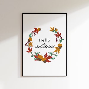 Hola cartel de otoño | Hola otoño | Imagen de otoño | Niño de otoño | Hierba de naranja |  Decoración de otoño | Sentimientos de Otoño | cartel de las estaciones