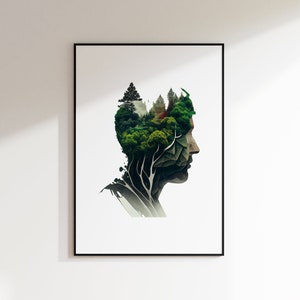 Head forest poster | Forest in the head | Nature poster | Nature picture minimalist | Modern nature picture | Forest photo minimalist | Silhouette