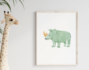Poster Nashorn | Kinderzimmer Bild | Wasserfarben Bild | Liebe Kinder | Poster von Tieren | Geschenk zur Geburt | Wickelzimmer | Spielzimmer