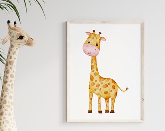 Poster Giraffe | Kinderzimmer Bild | Wasserfarben Bild | Liebe Kinder | Poster von Tieren | Geschenk zur Geburt | Wickelzimmer | Spielzimmer