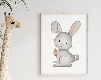 Poster Hase | Kinderzimmer Bild | Wasserfarben Bild | Liebe Kinder | Poster von Tieren | Geschenk zur Geburt | Wickelzimmer | Spielzimmer