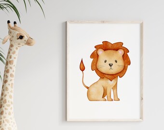 Poster Löwe | Kinderzimmer Bild | Wasserfarben Bild | Liebe Kinder | Poster von Tieren | Geschenk zur Geburt | Wickelzimmer | Spielzimmer