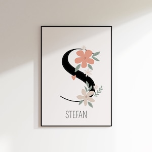 Cartel con nombre y flores | letras individuales | Cartel de nacimiento | Nombre del cartel | Habitación infantil | personalizado | Sala de juegos | decoración