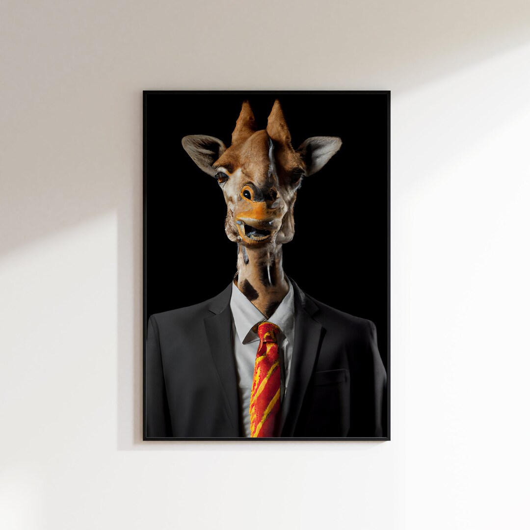 Giraffe in Suit Funny Portrait Animal Head Animal Head on Human Body