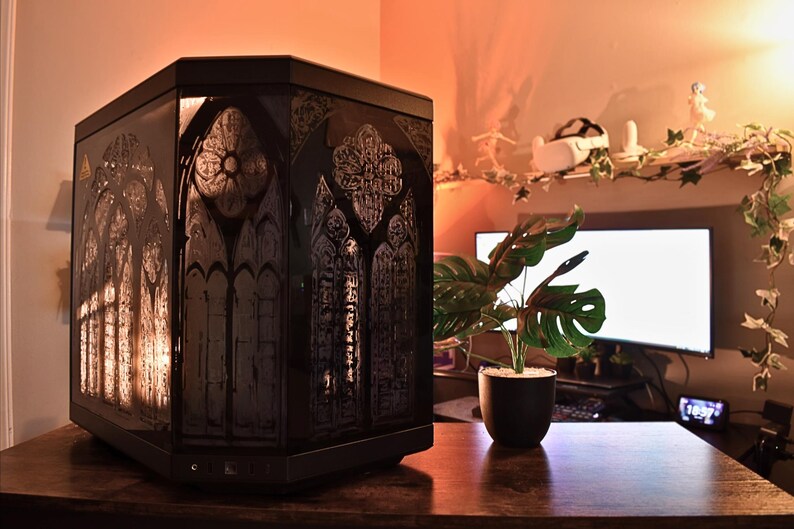 Cathedral Custom Build Computer Gothic Cathedral PC Case – Hand-etched Tempered Glass, Dark Academia ...