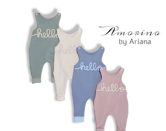 Babystrampler | personalisiert | Homecoming Outfit für Babys | Schriftzug Hello Hallo | Strampler | Overall | Einteiler | Geschenk Geburt