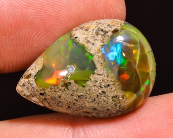 Ethiopian Opal with matrix Pear Shape Cabochon Loose Gemstone For Making Jewelry 13.5 Ct. 23X16X6 mm A-593
