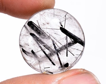 Black Rutile Quartz Round Shape Natural Cabochon Loose Gemstone For Making Jewelry 17 Ct. 20X20X5 mm A-349