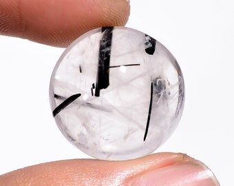 Black Rutile Quartz Round Shape Natural Cabochon Loose Gemstone For Making Jewelry 20.5 Ct. 19X19X8 mm A-344