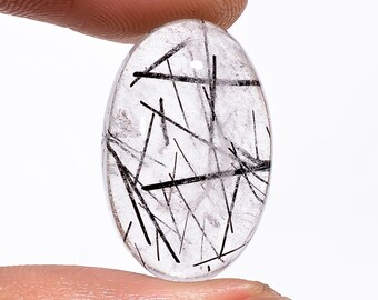 Black Rutile Quartz Oval Shape Natural Cabochon Loose Gemstone For Making Jewelry 15.5 Ct. 21X14X6 mm A-345