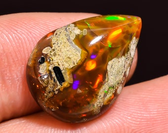 Ethiopian Opal with matrix Pear Shape Cabochon Loose Gemstone For Making Jewelry 11 Ct. 20X15X7 mm A-600