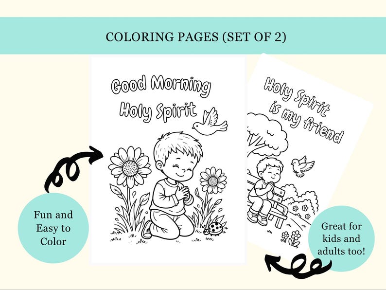 Printable Holy Spirit Coloring Pages (set of 2), Little Boy Praying ...