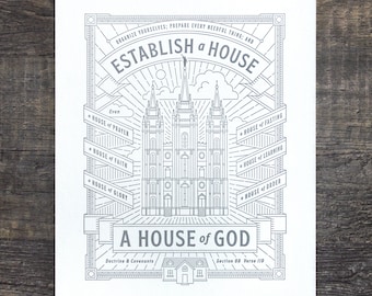 Establecer una Casa de Dios Escritura Impresión tipográfica de 8x10 para el Templo