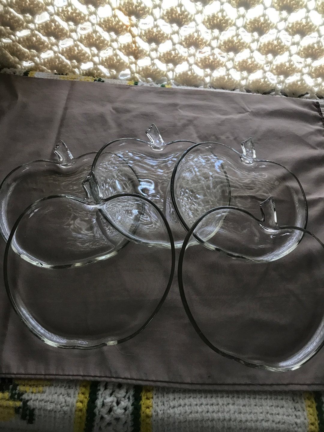 Set of 5 Vintage Clear Glass Apple Dishes Plates. Free Etsy