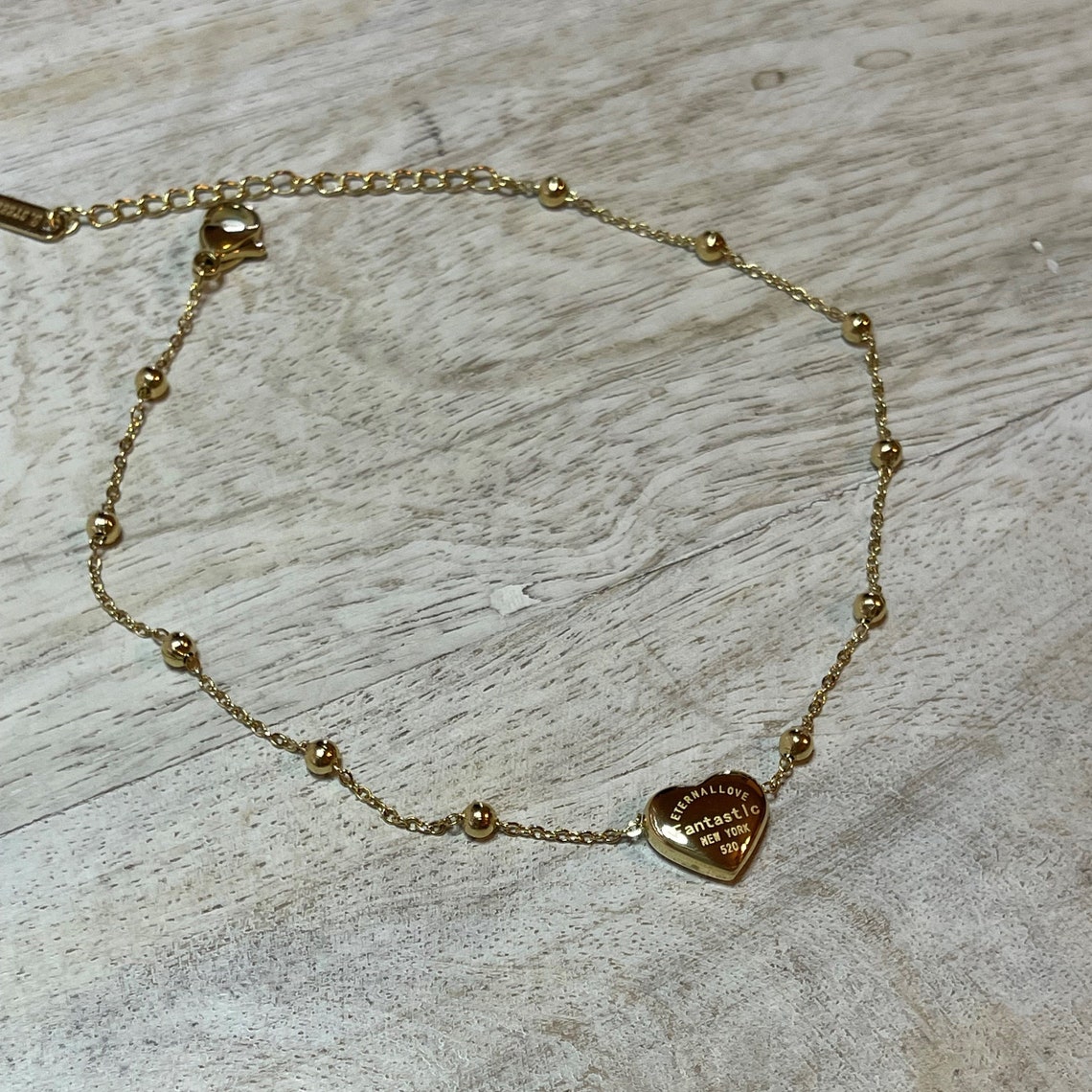 Gold Heart Anklet / Bracelet, Gold Plated, Stainless Steel, Friendship