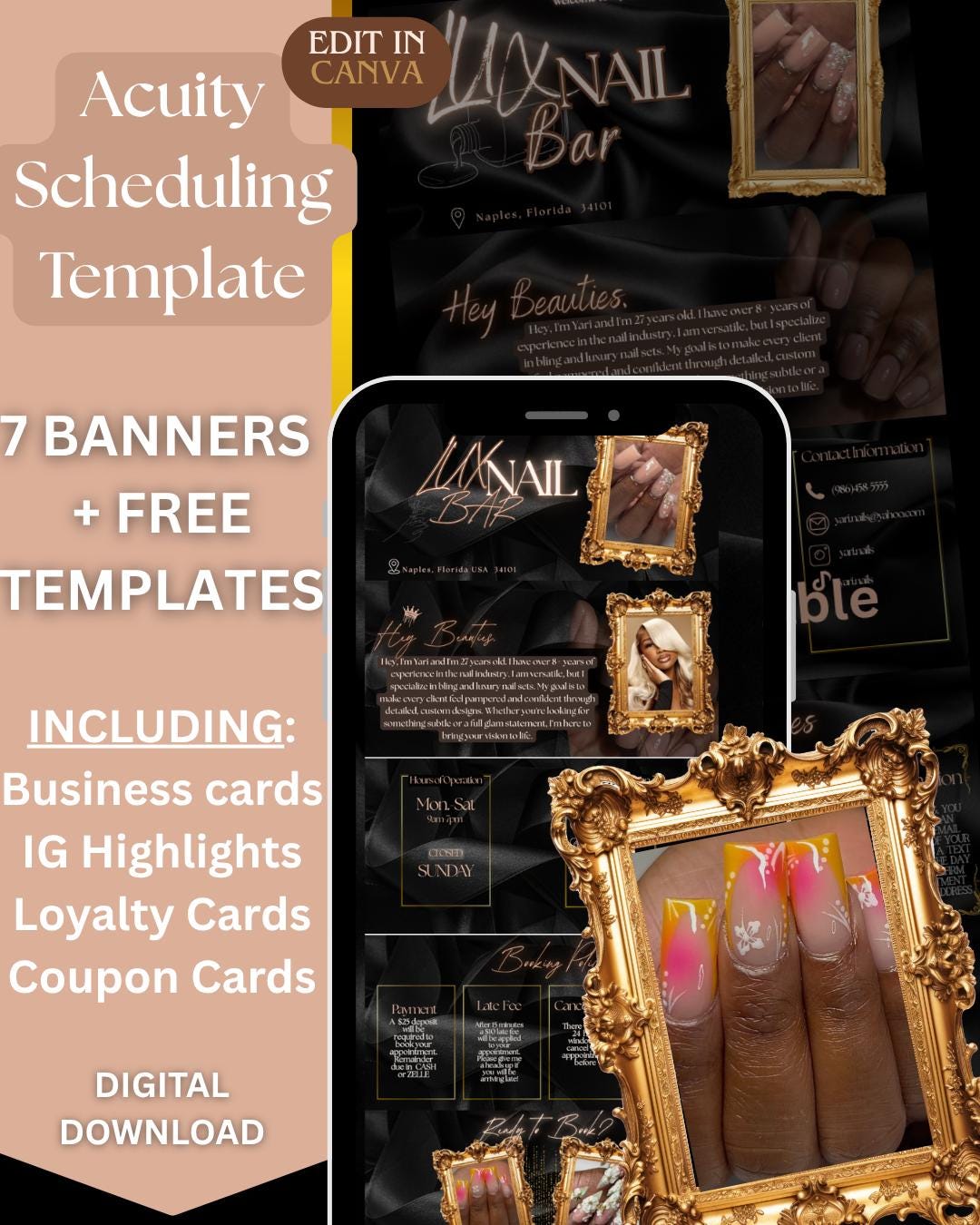 Black & Gold Beauty Booking Template: Canva Editable Banners (digital ...