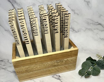 Modern plant signs, wooden plant stakes, customizable for herbs, vegetables, fruit, salads, seeds, seeds