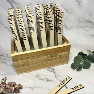 Modern plant signs, wooden plant stakes, customizable for herbs, vegetables, fruit, salads, seeds, seeds
