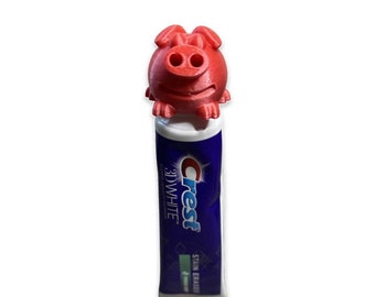 Baby Pig Toothpaste Vomit Topper Dispenser Cap 3D Printed Fits Major Brands Pink
